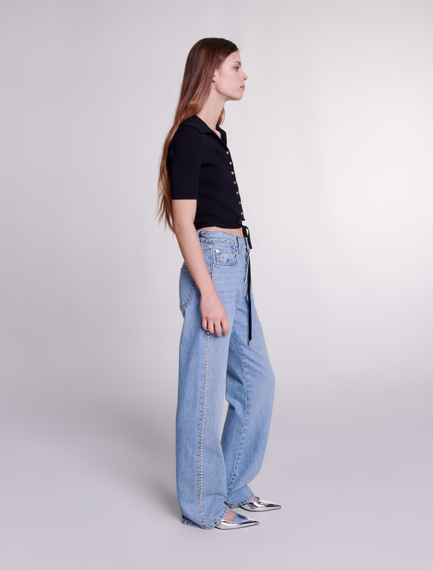 Top corto in maglia con lacci