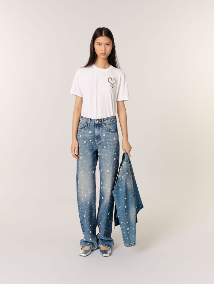 Jeans larghi ricamati