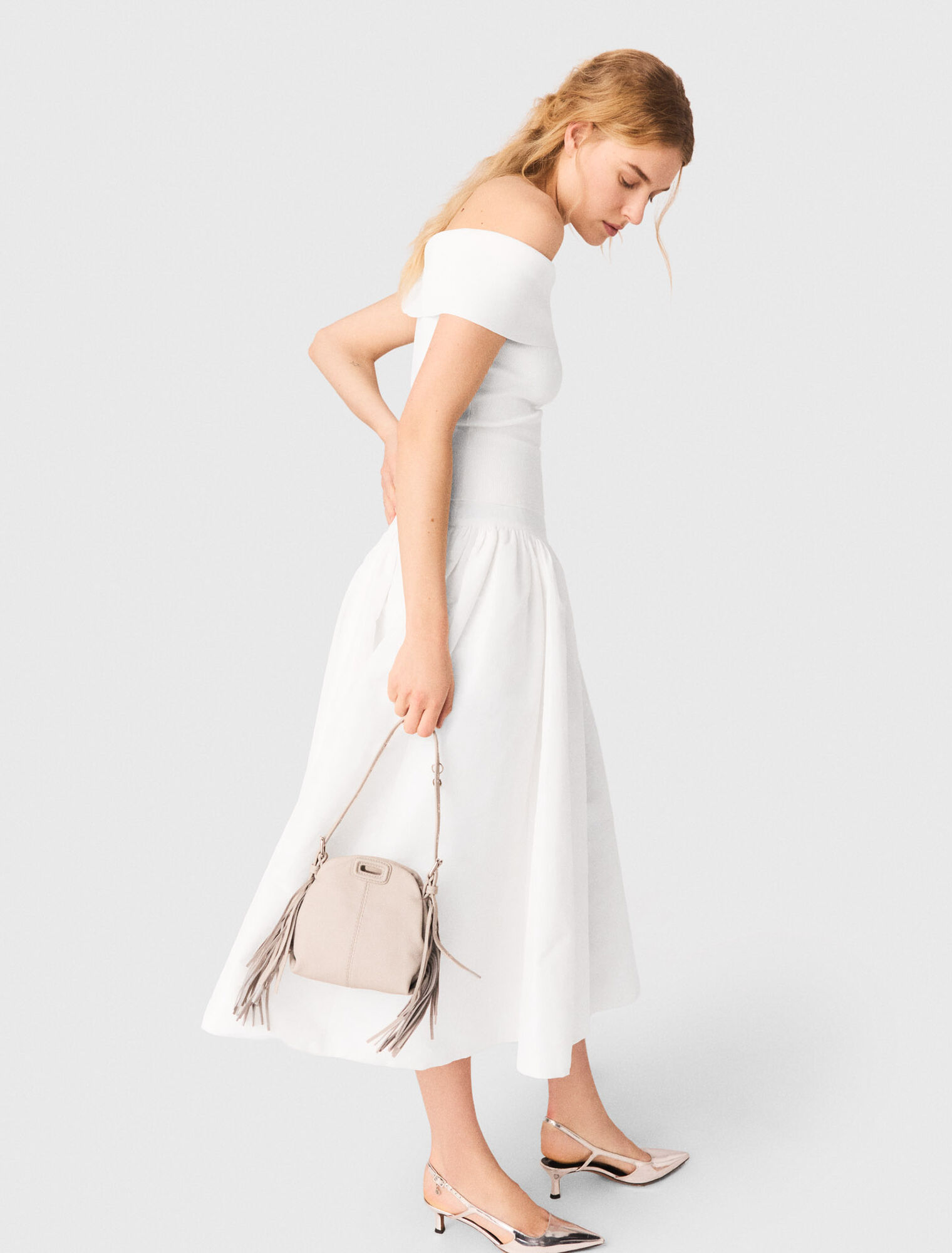 Top scollo bardot in maglia a coste