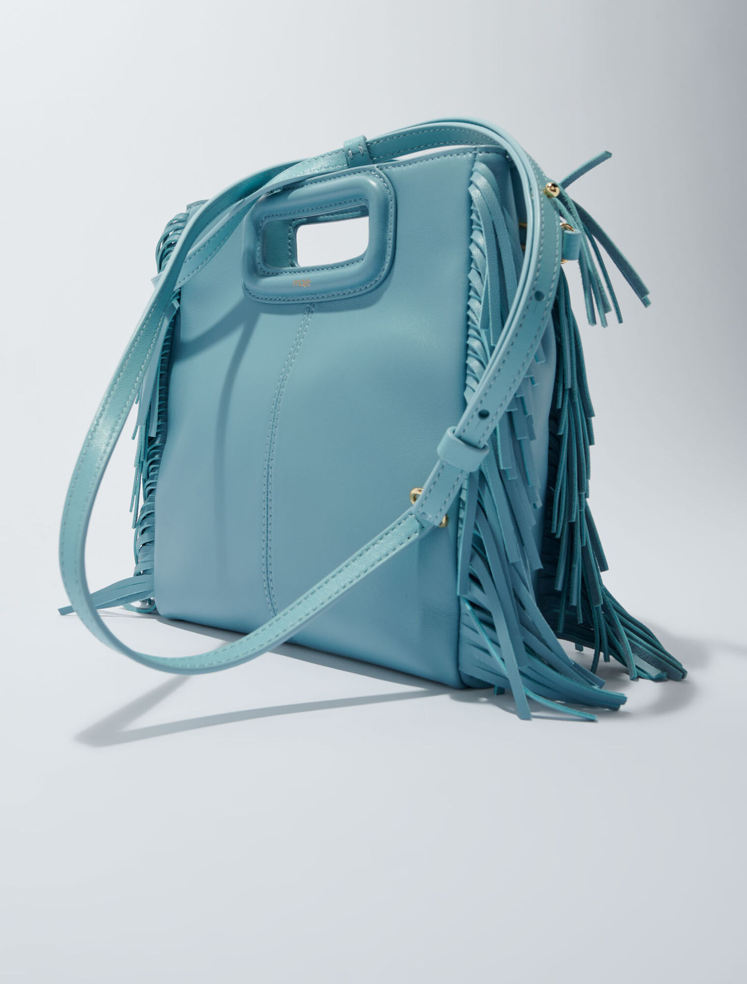 Borsa M con frange in pelle liscia
