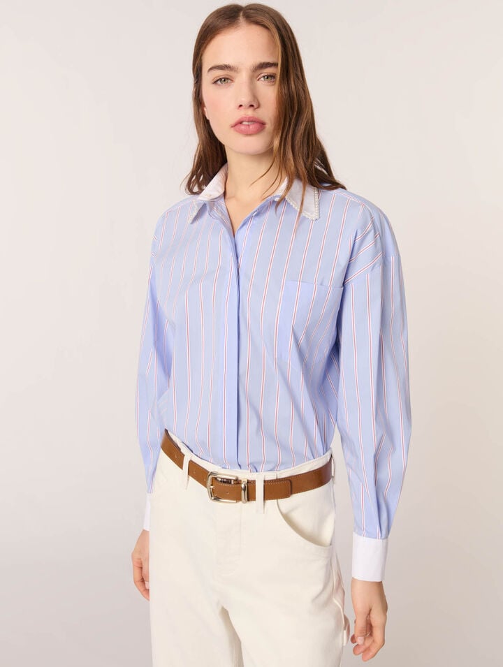 Camicia a righe colletto con perle