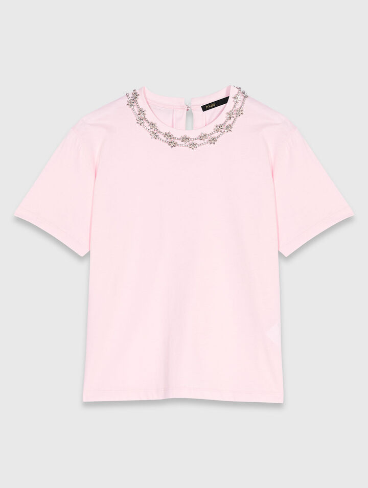 T-shirt maniche corte scollo bijou