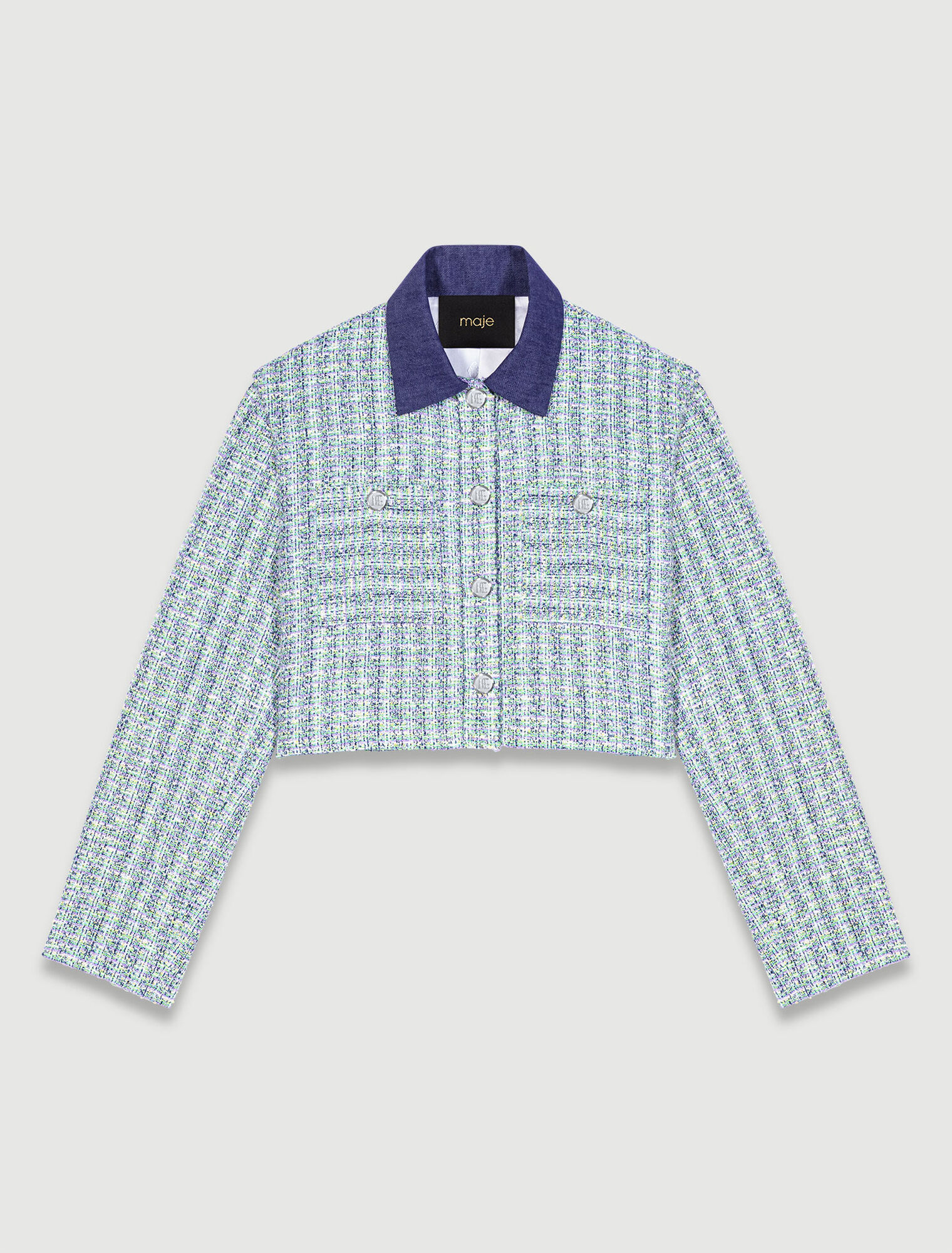 Giacca corta in tweed a contrasto