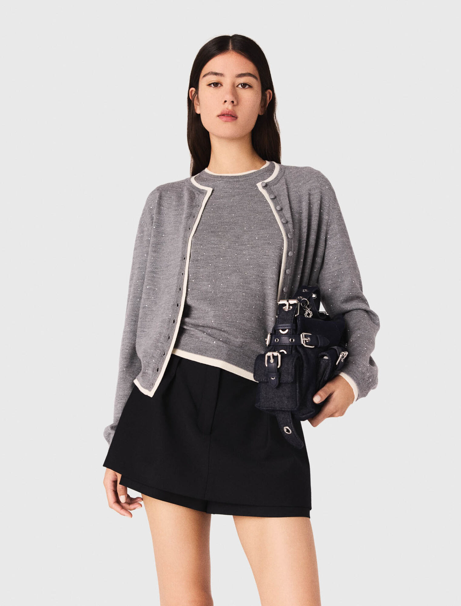 Cardigan 100% lana con strass
