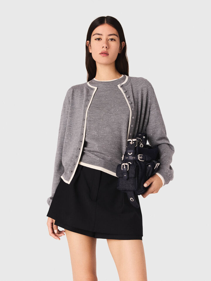 Cardigan 100% lana con strass