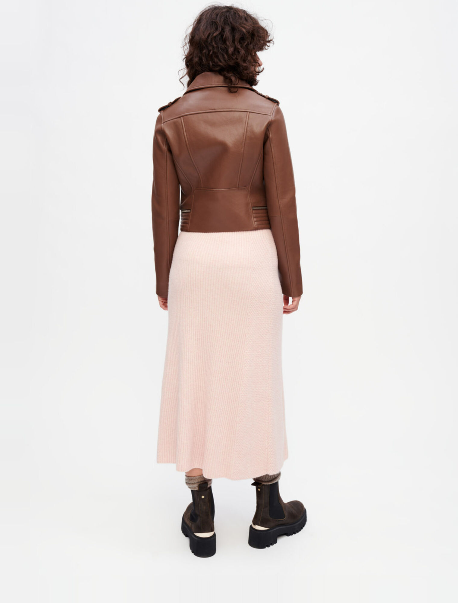 Giacca stile biker in pelle cammello