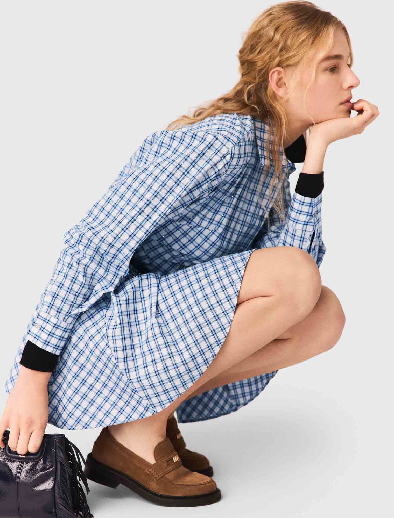 Abito camicia in cotone con strass