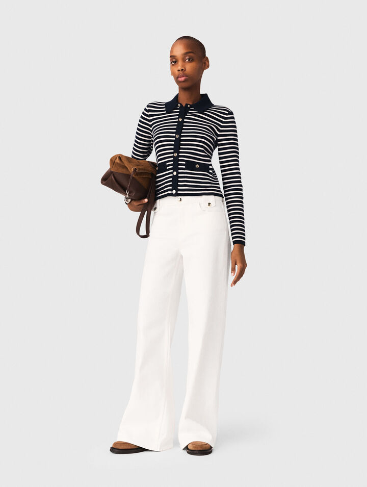 Cardigan a righe con colletto polo