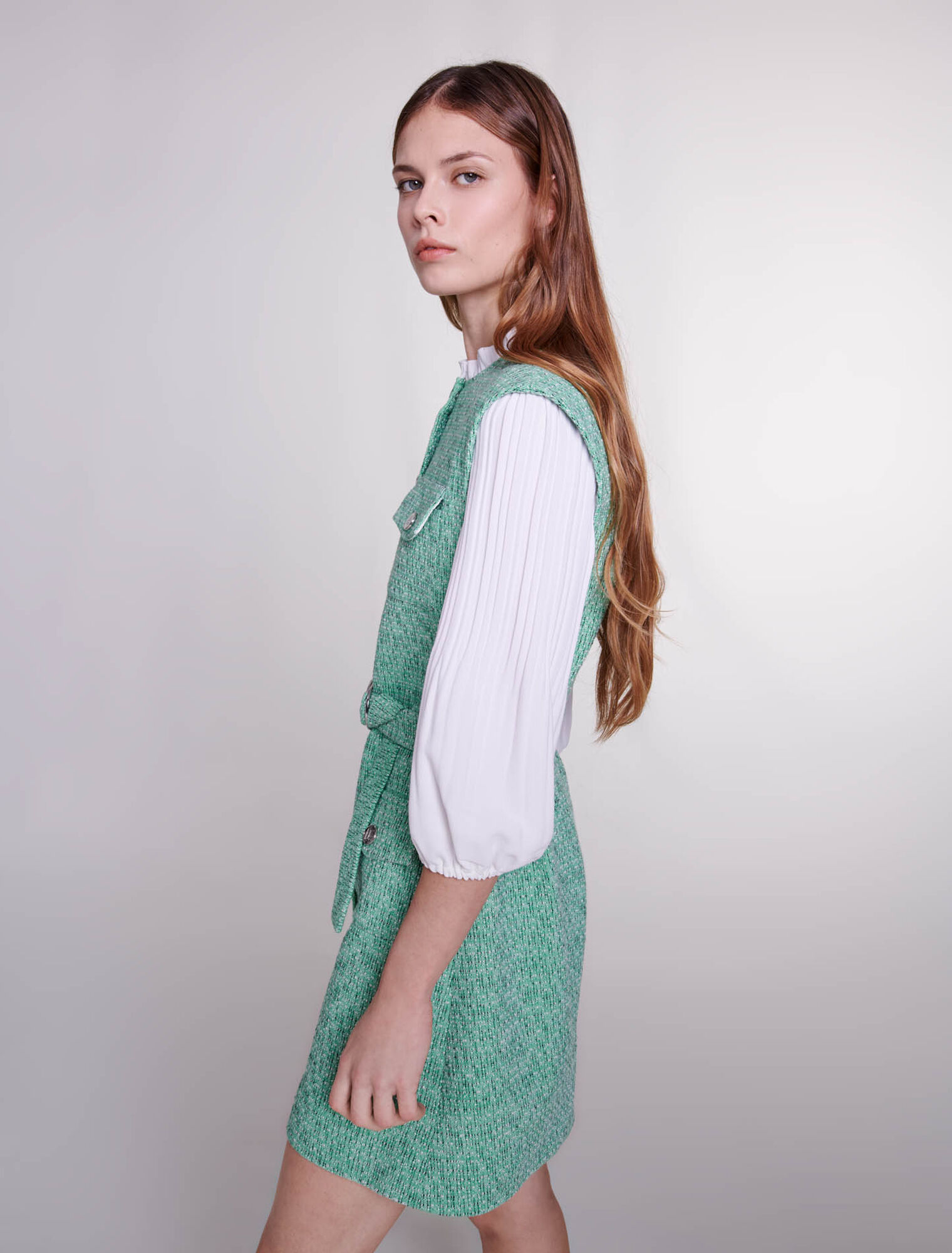 Abito bimateriale in tweed
