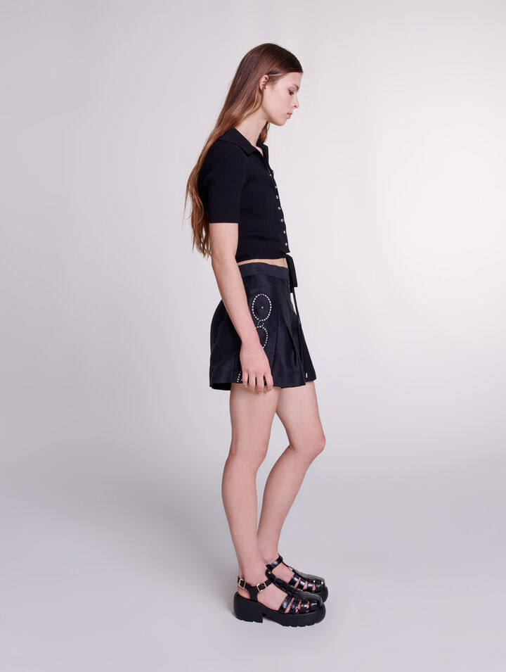 Shorts lino traforato con rivetti