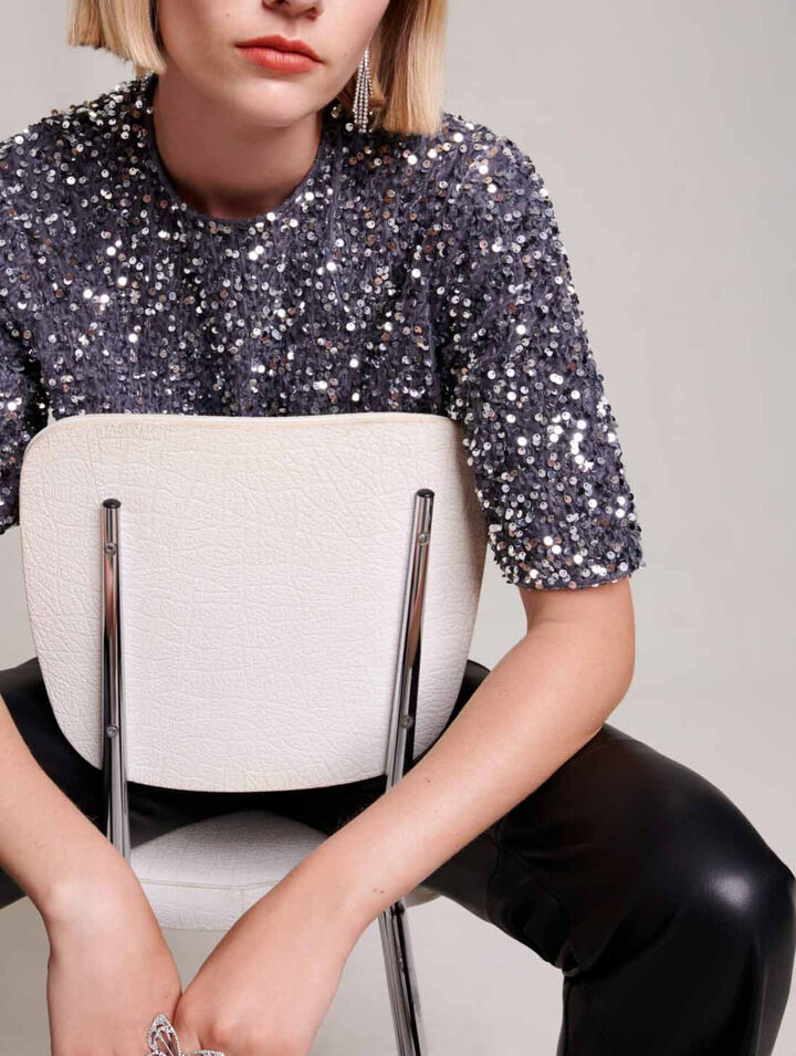 Top in velluto con paillettes