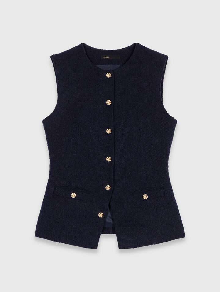 Giacca lunga in tweed senza maniche