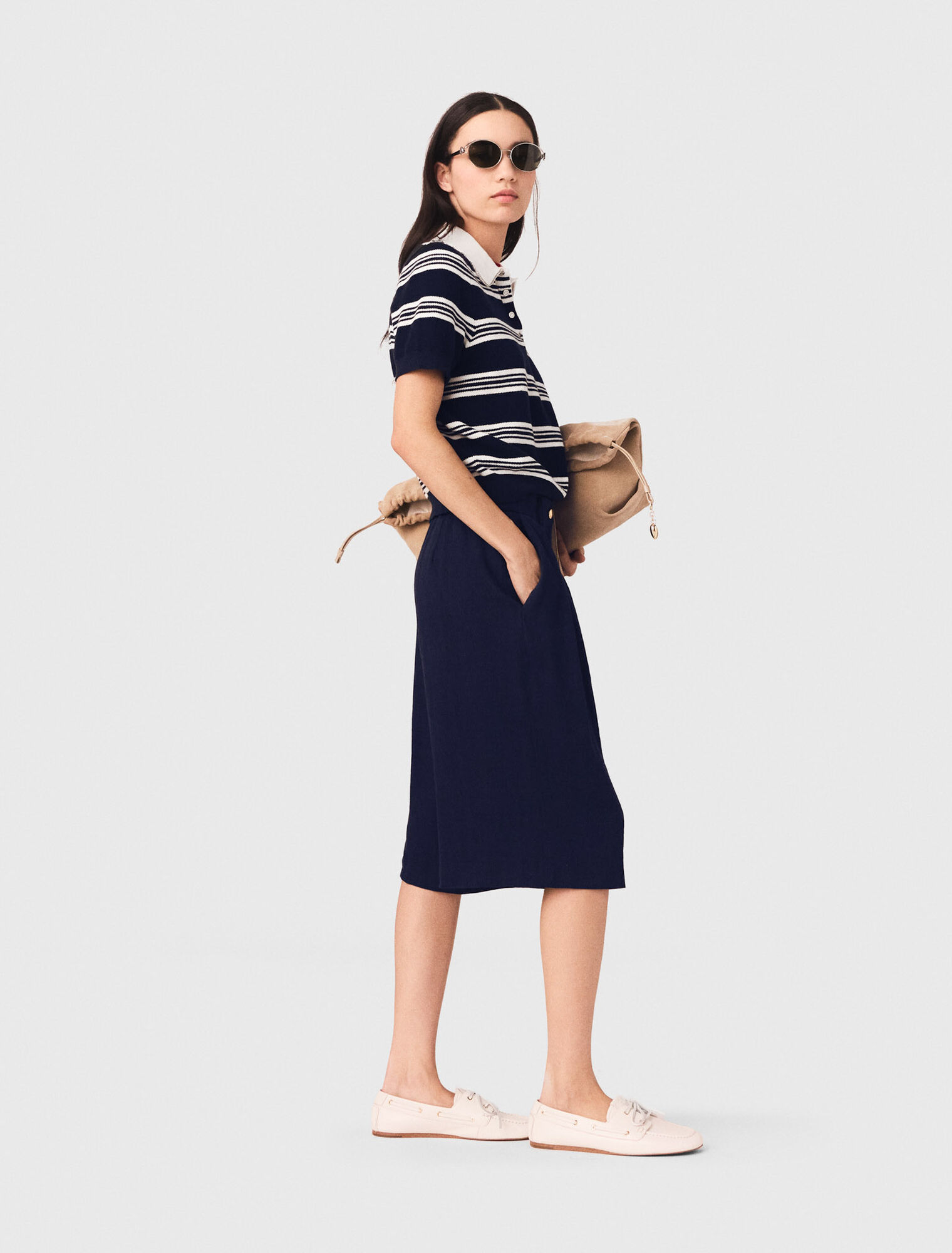 Polo a righe con collo strass