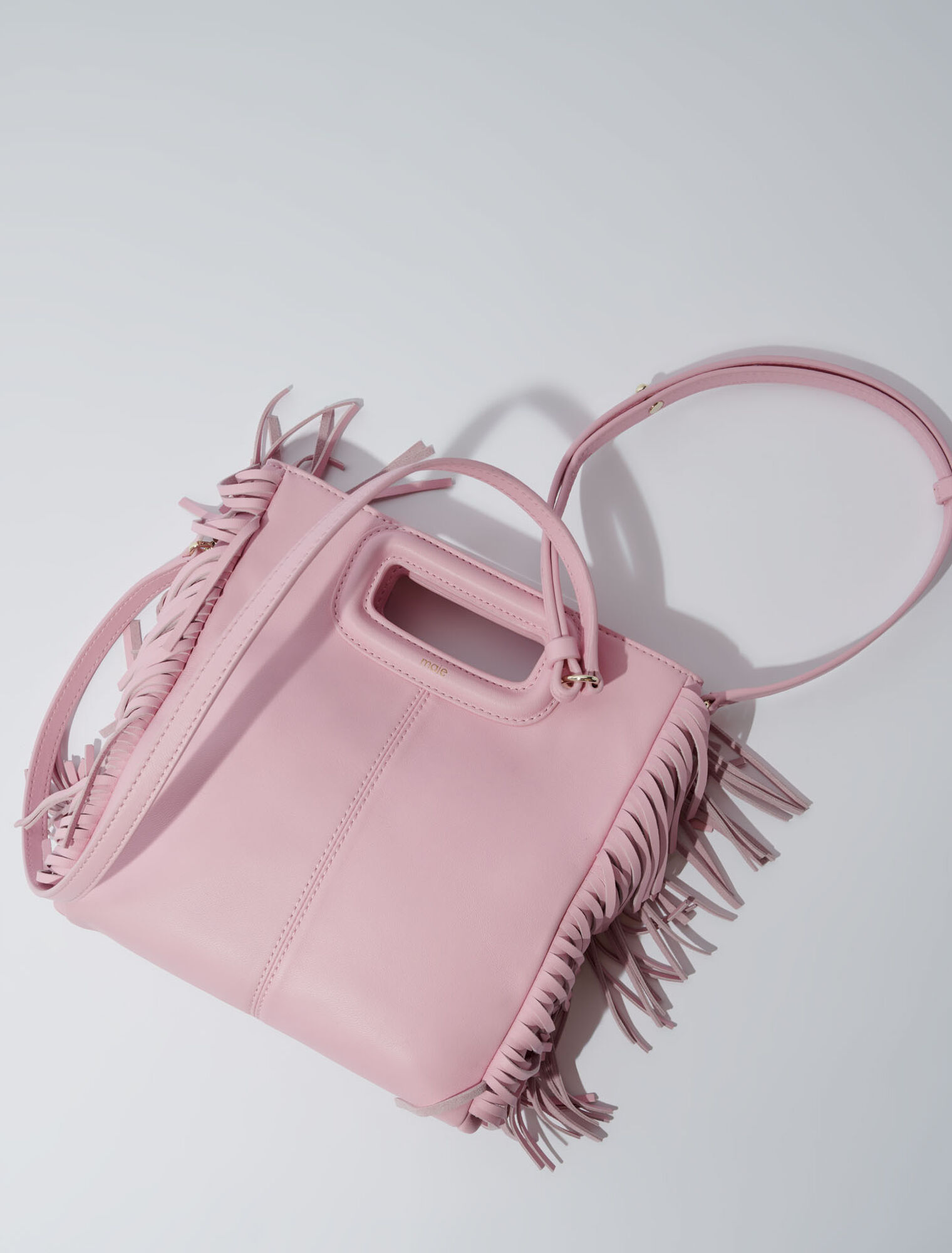Borsa M con frange in pelle liscia