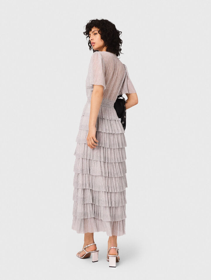 Abito midi con volant metallizzato
