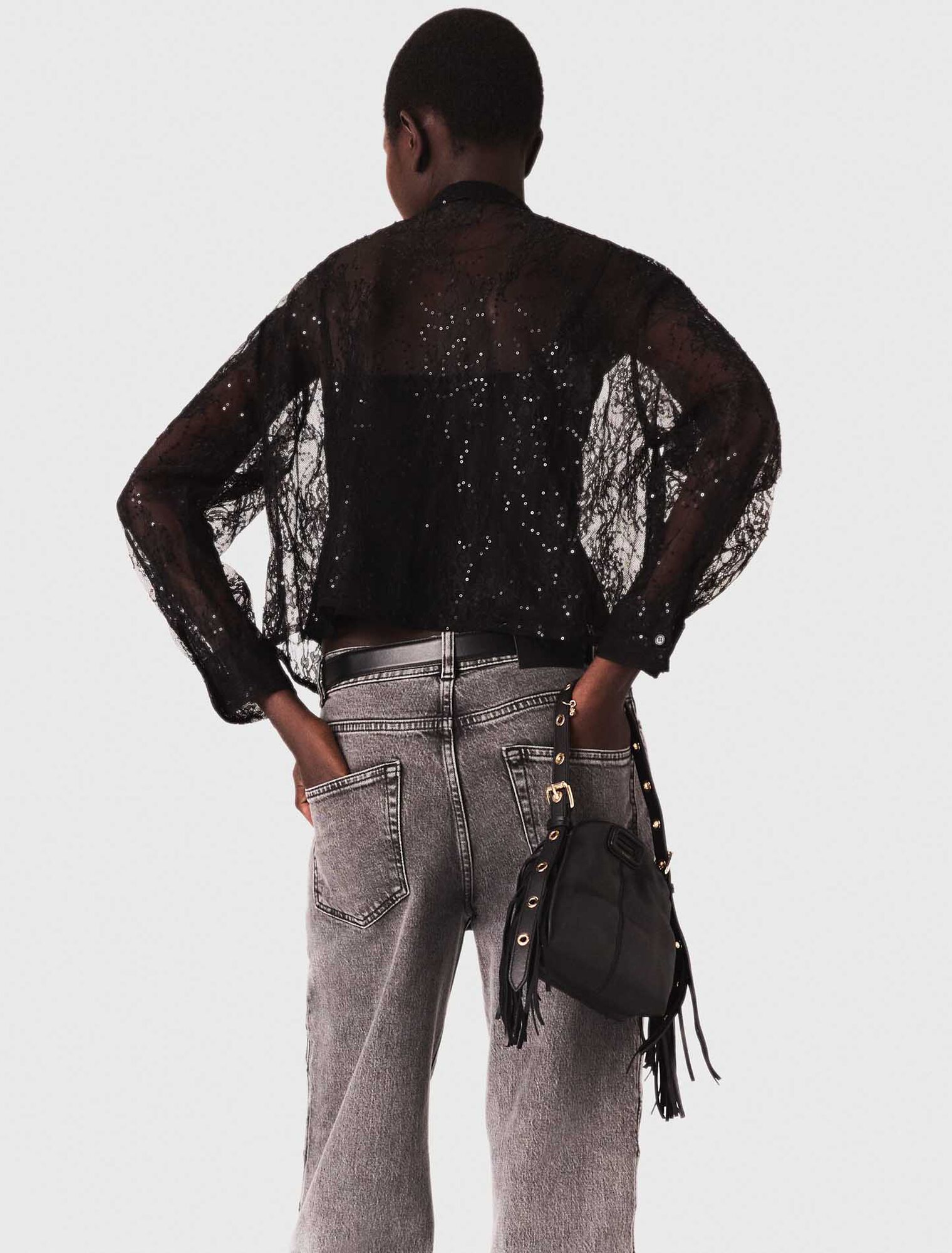 Camicia con colletto a fiocco in pizzo