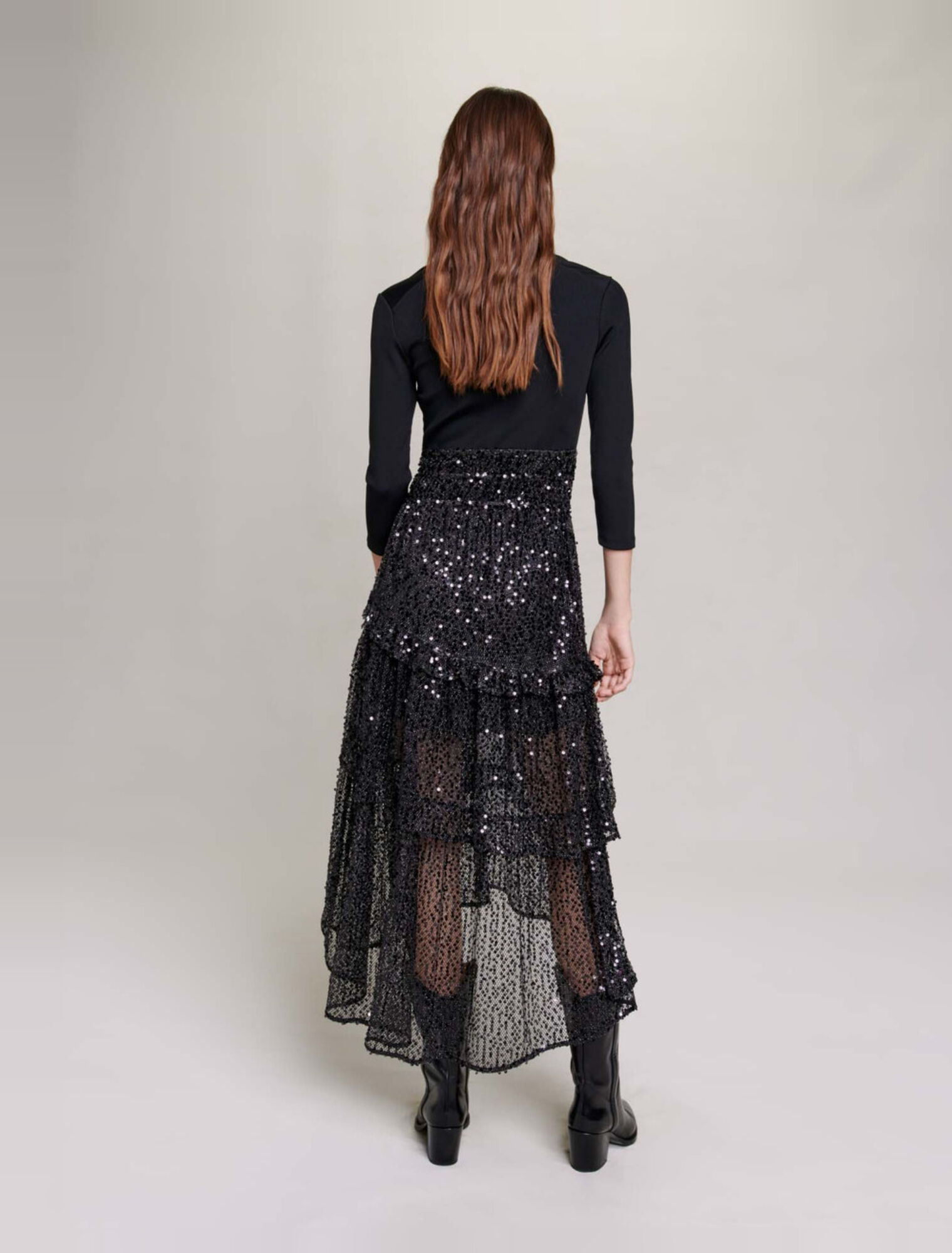 Abito lungo in mesh con paillettes