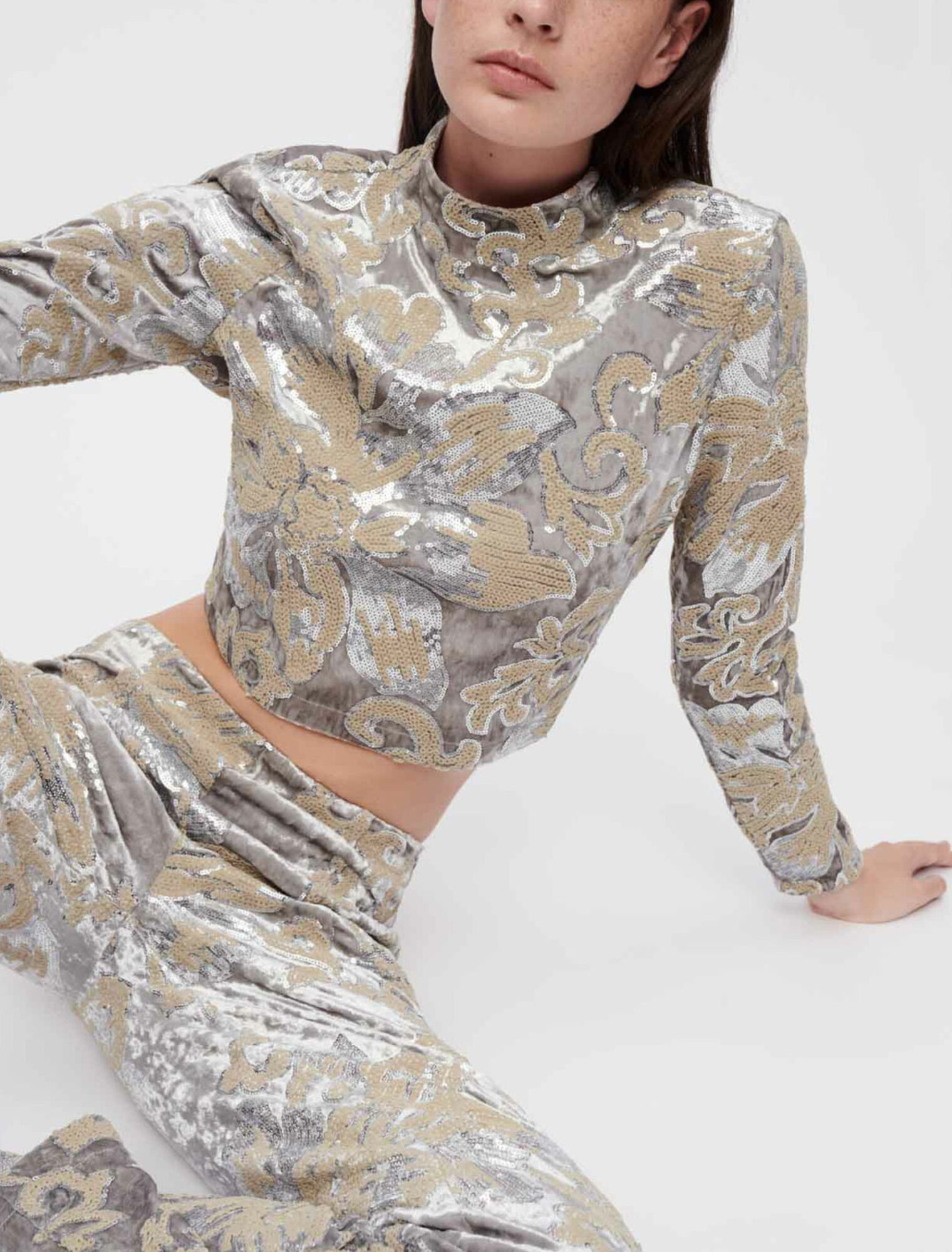 Crop top in velluto ricamato
