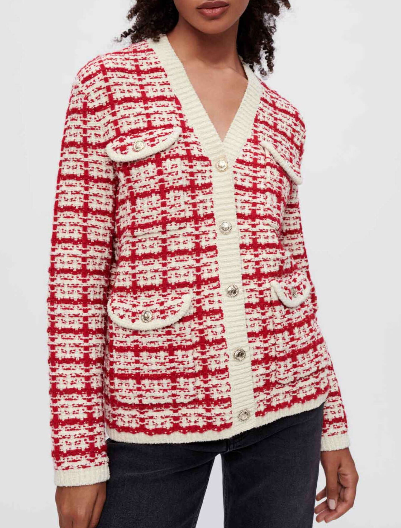 Cardigan in maglia tipo tweed bicolore