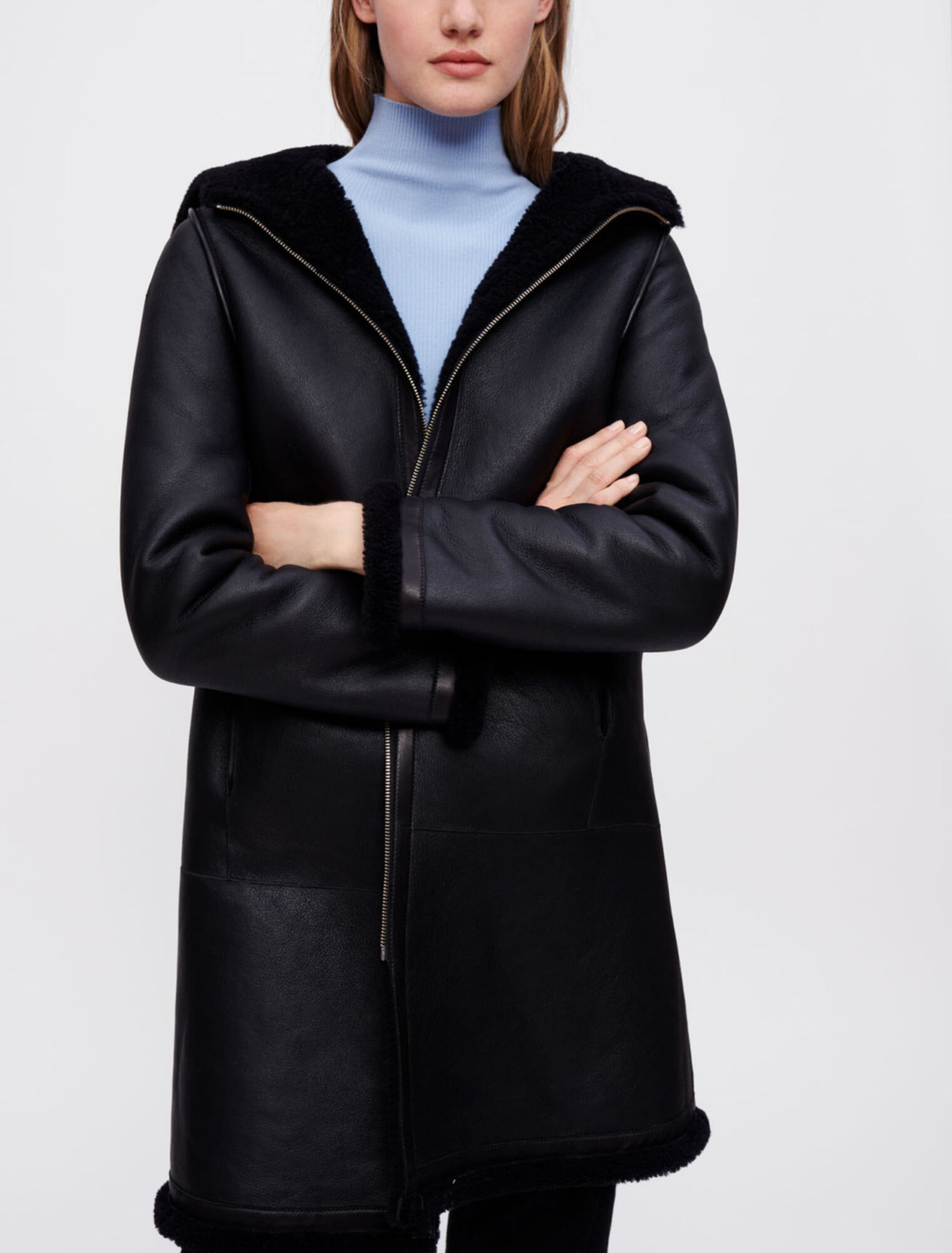 Cappotto in lana e pelle