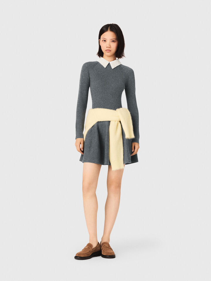 Abito corto maglia collo perlato