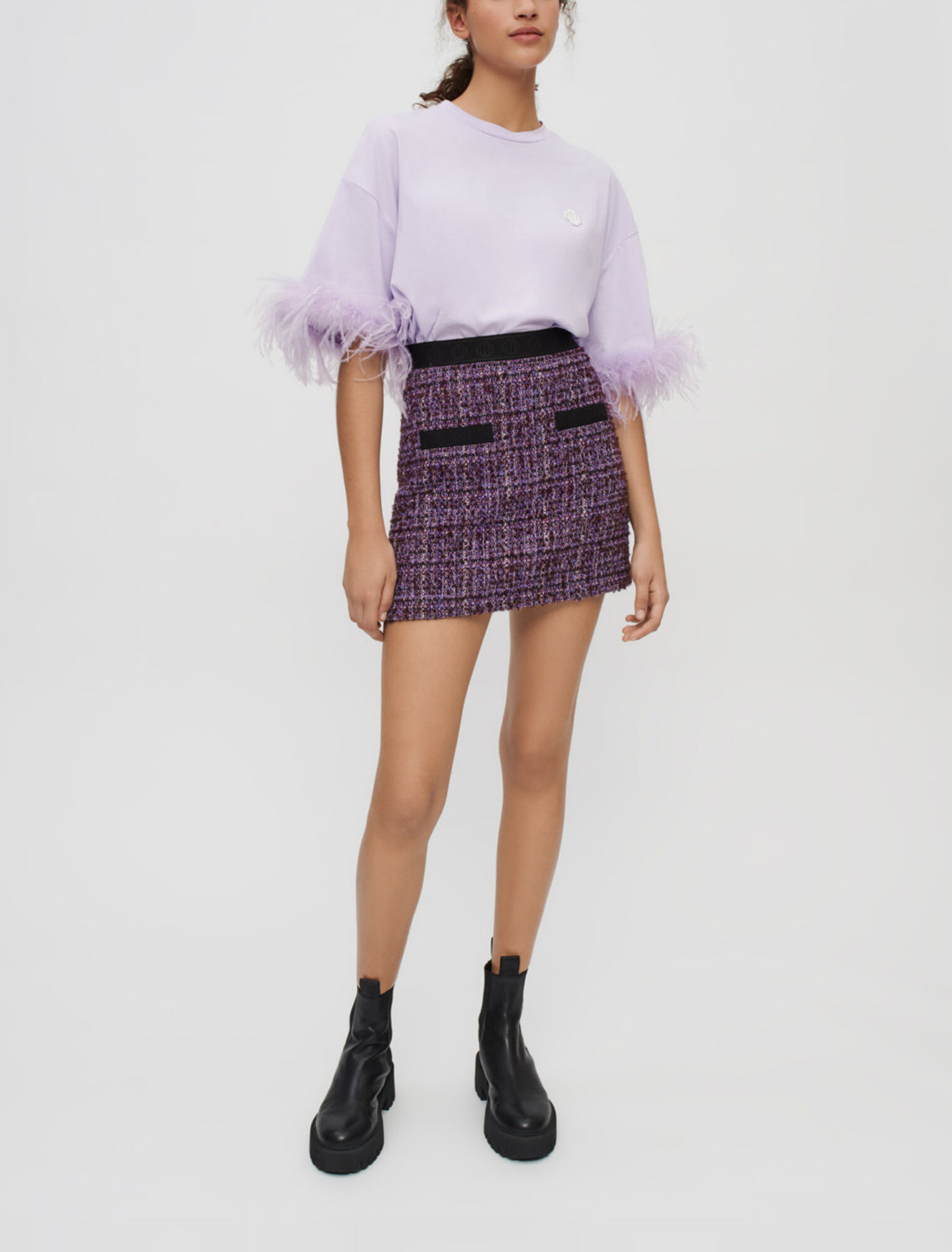 Gonna in tweed viola e a contrasto