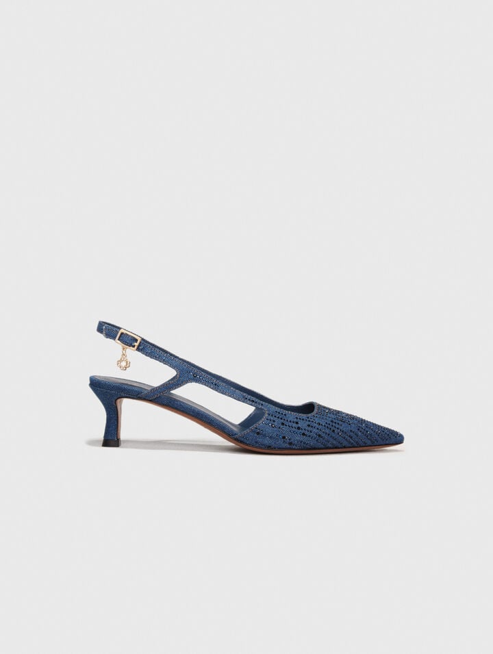 Décolleté slingback denim strass