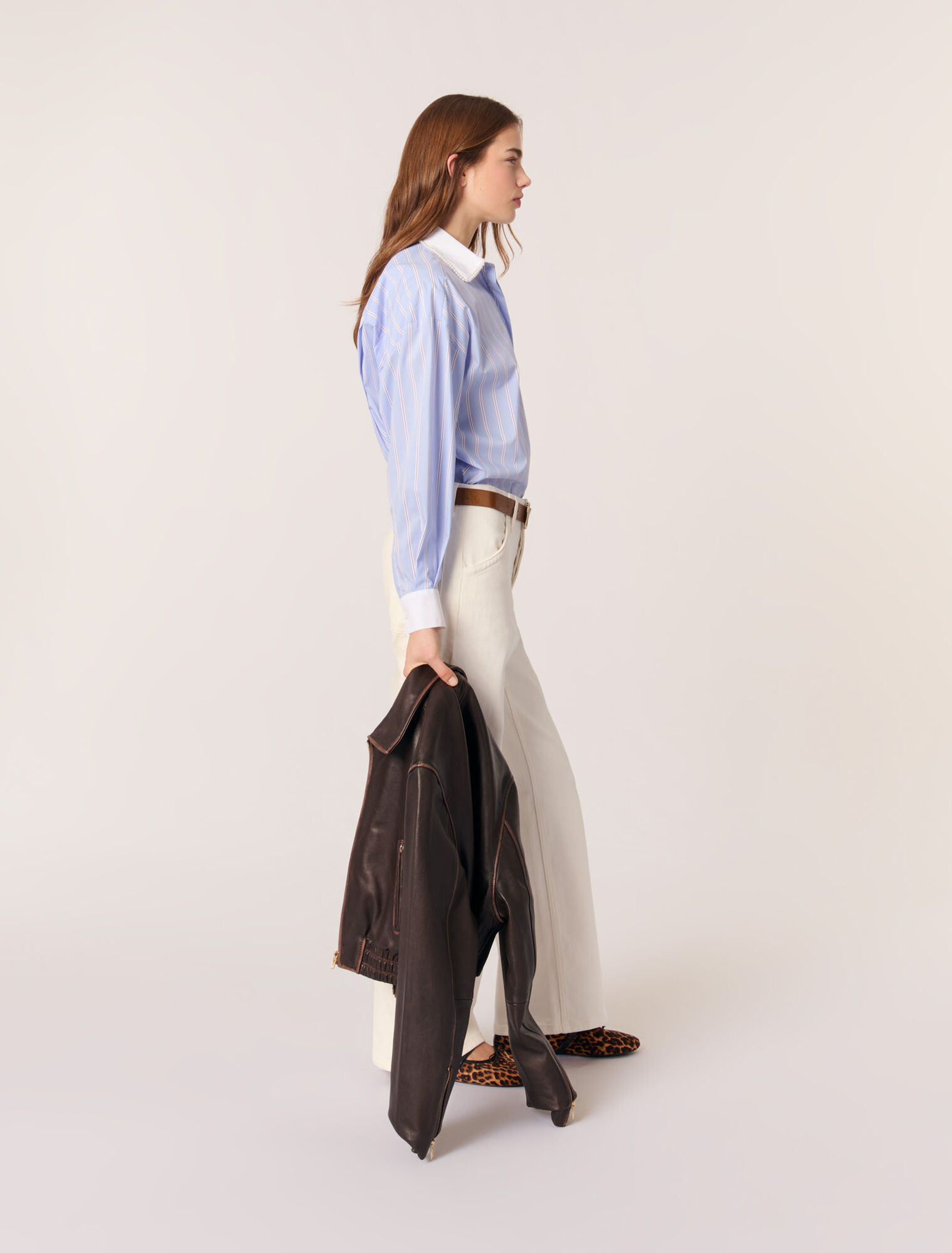 Camicia a righe colletto con perle