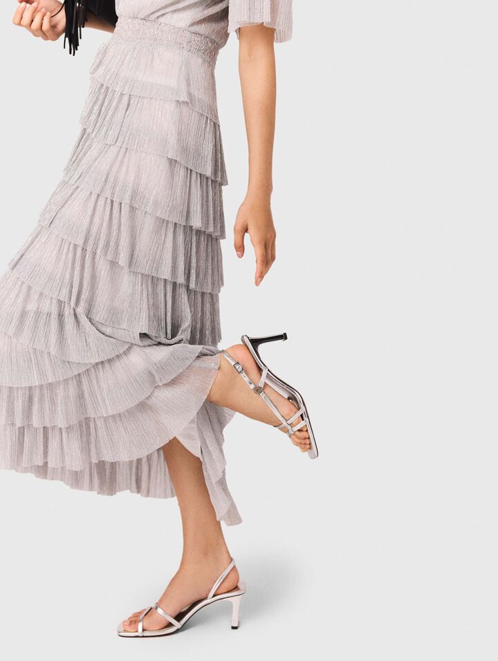 Abito midi con volant metallizzato