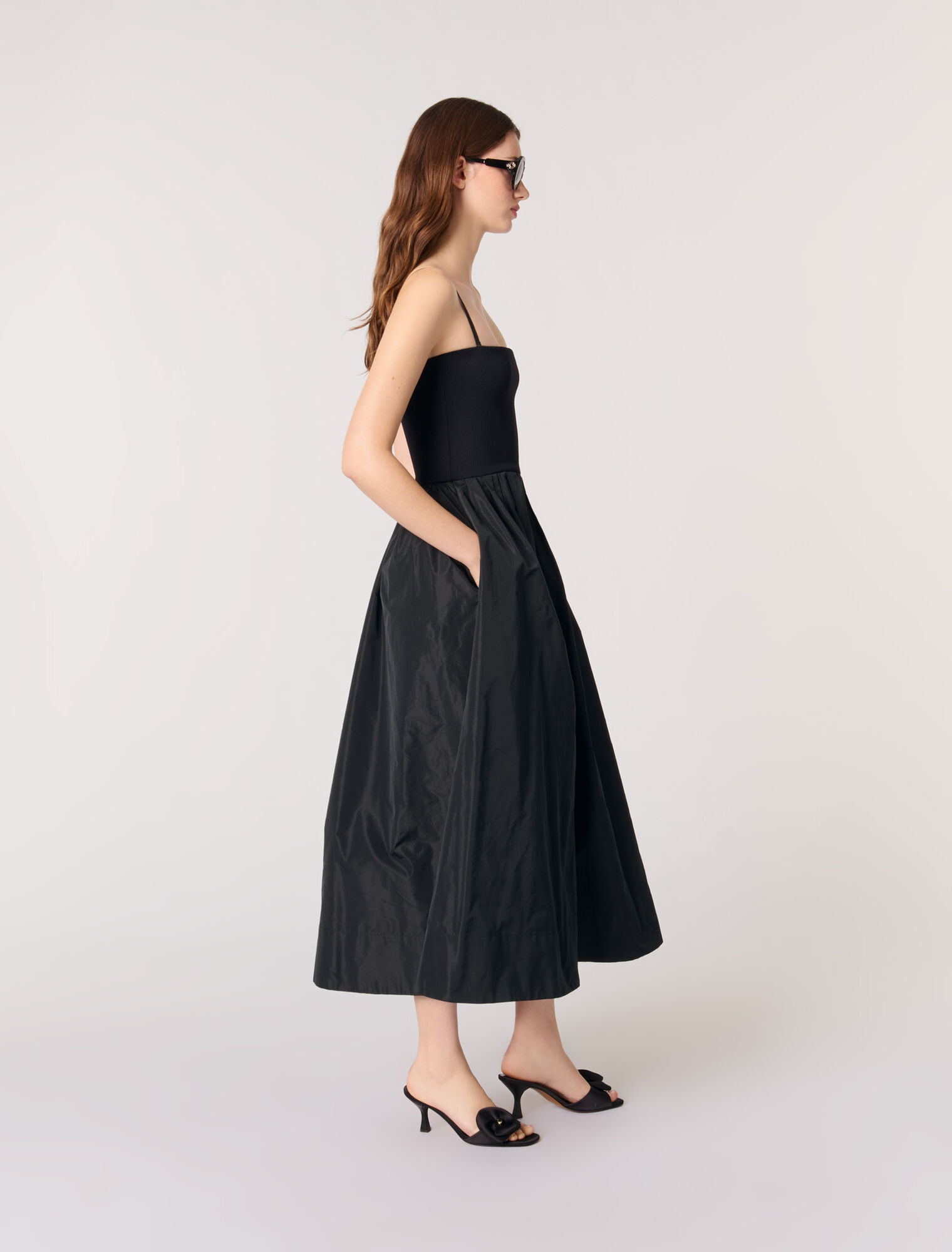 Abito bustier in maglia e taffetà