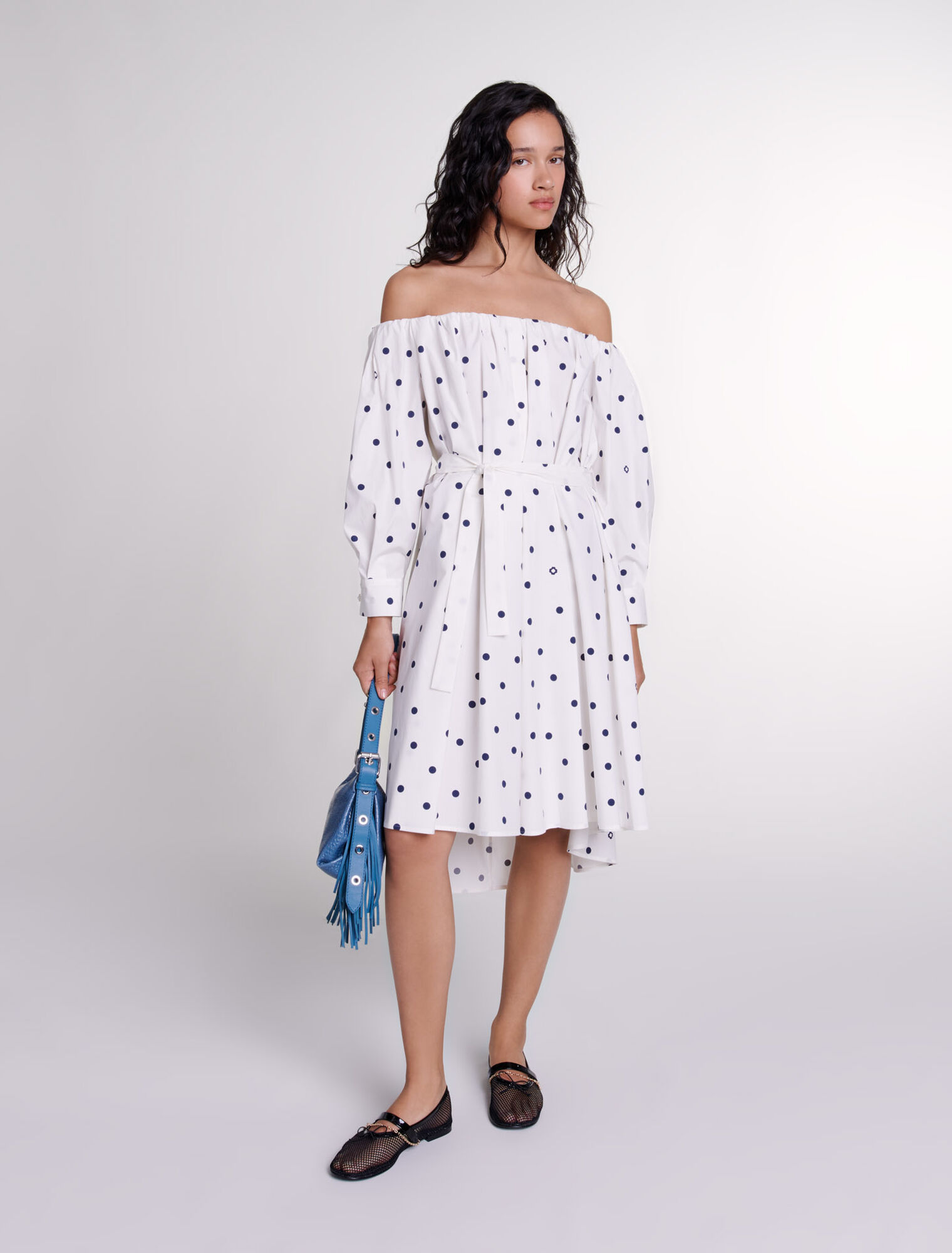 Abito chemisier con scollo bardot 