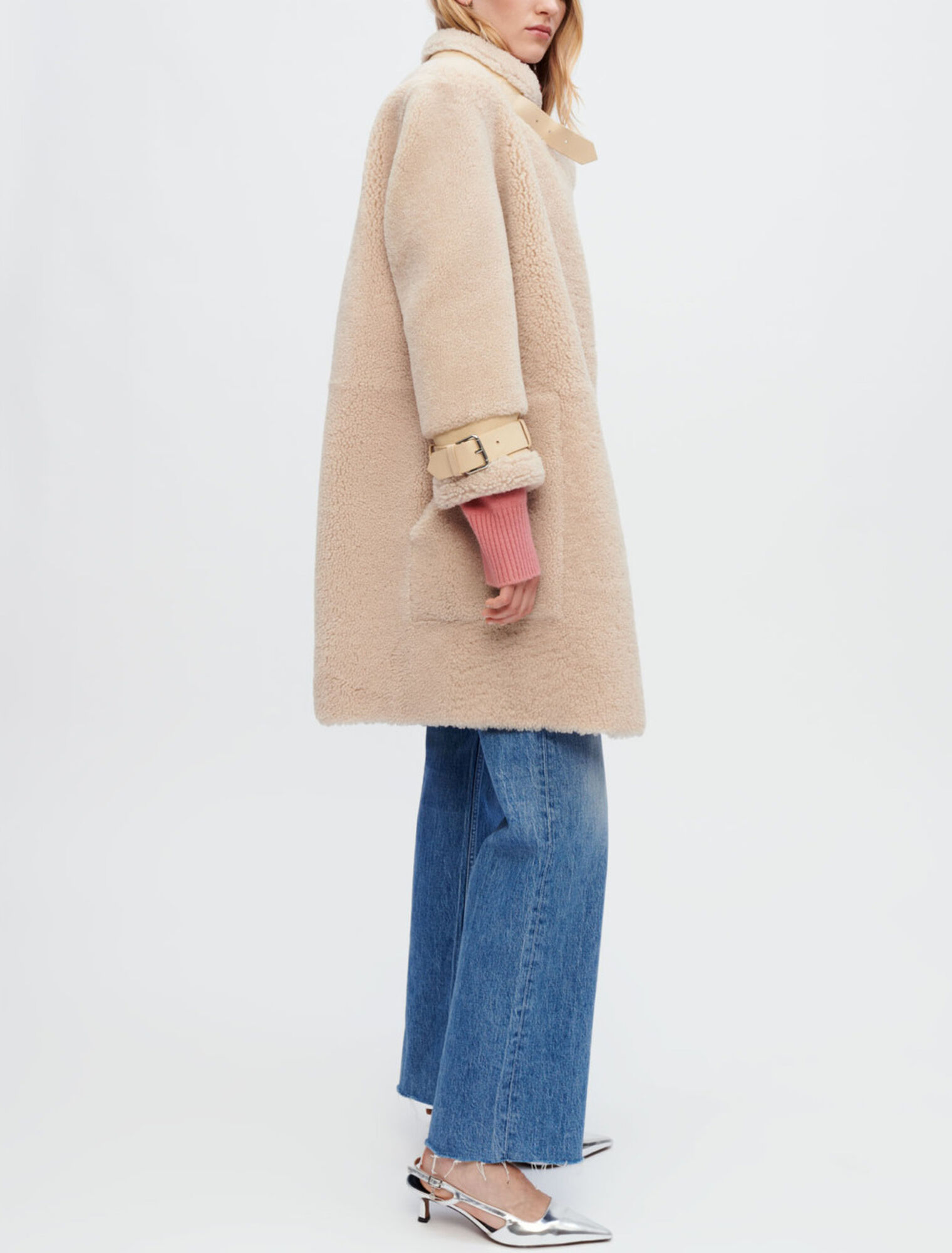 Cappotto in pelle scamosciata e pelle