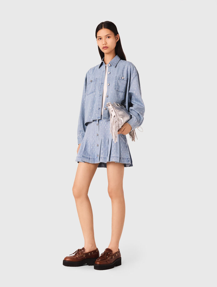Camicia corta in jeans glitterata