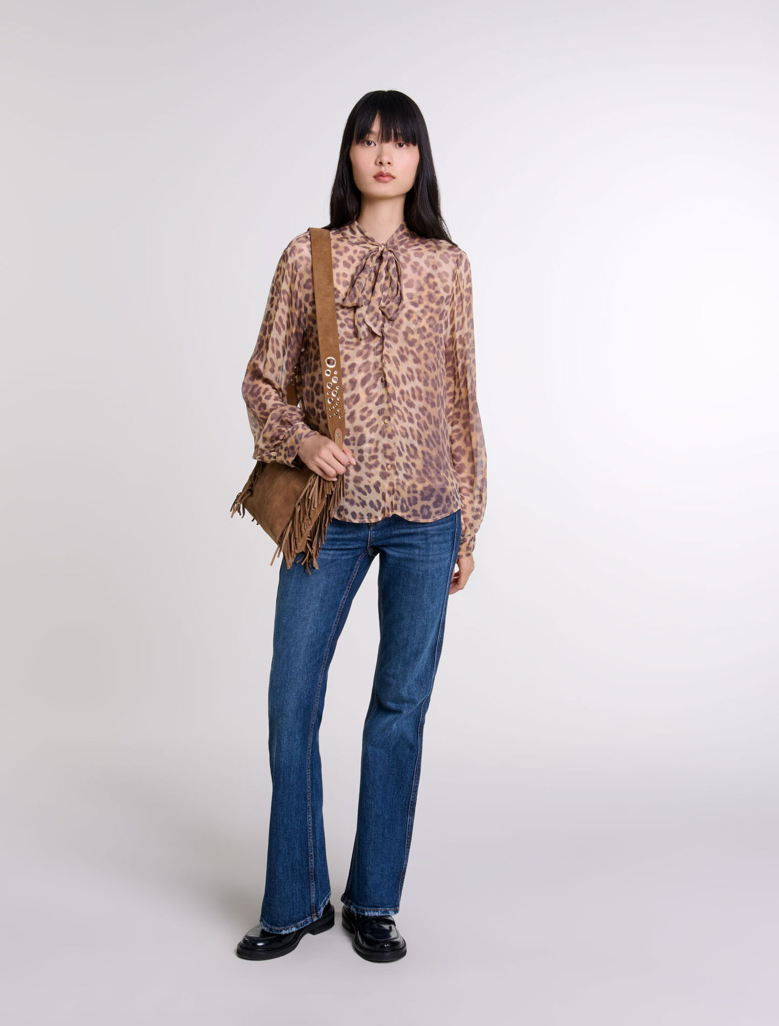 Camicia stampa colletto con fiocco