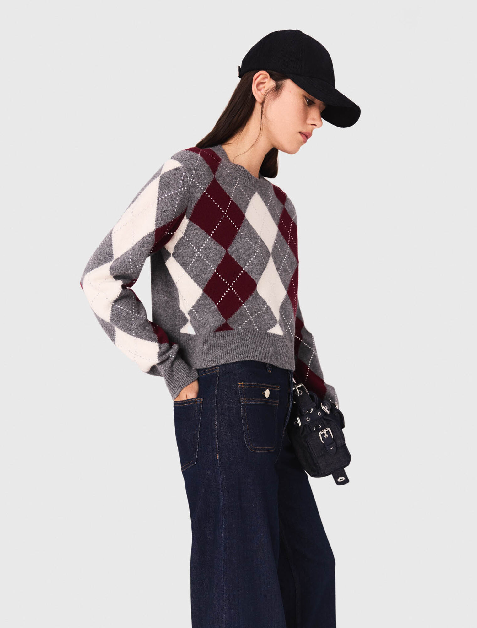 Maglione corto a fantasia argyle
