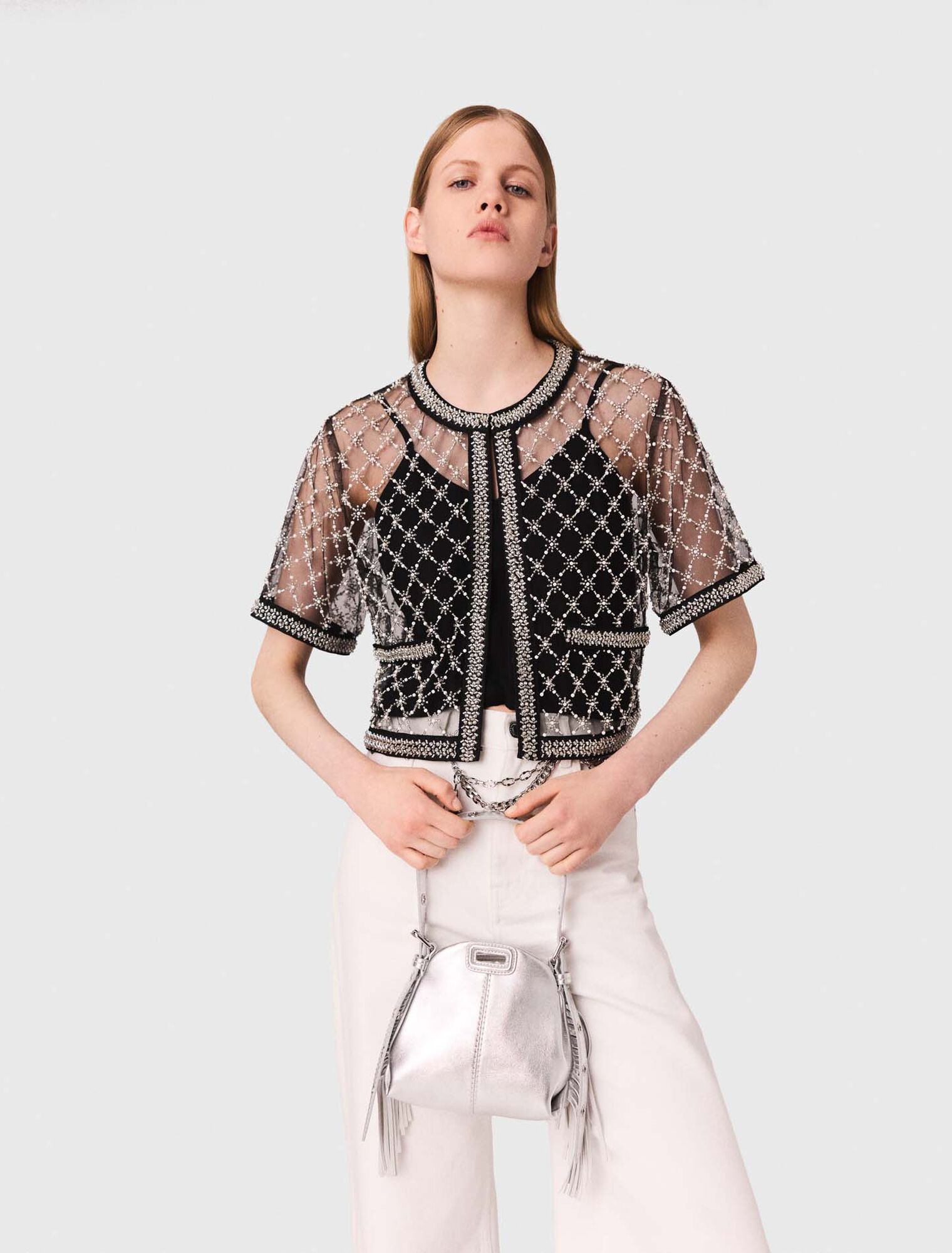 Top in tulle ricamato