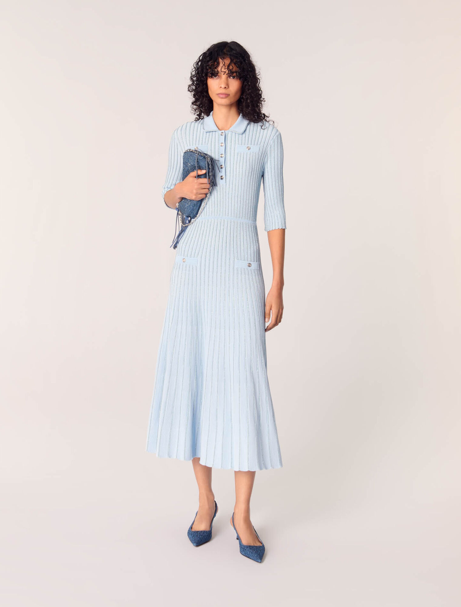 Abito midi in maglia a coste