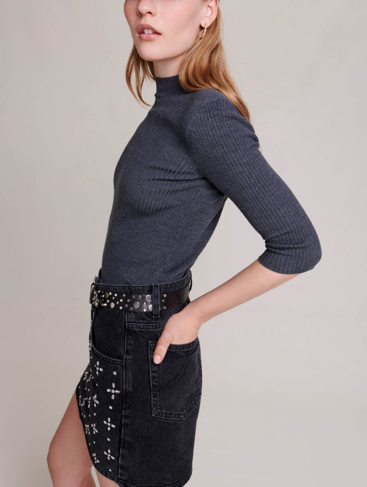 Gonna corta in denim con strass