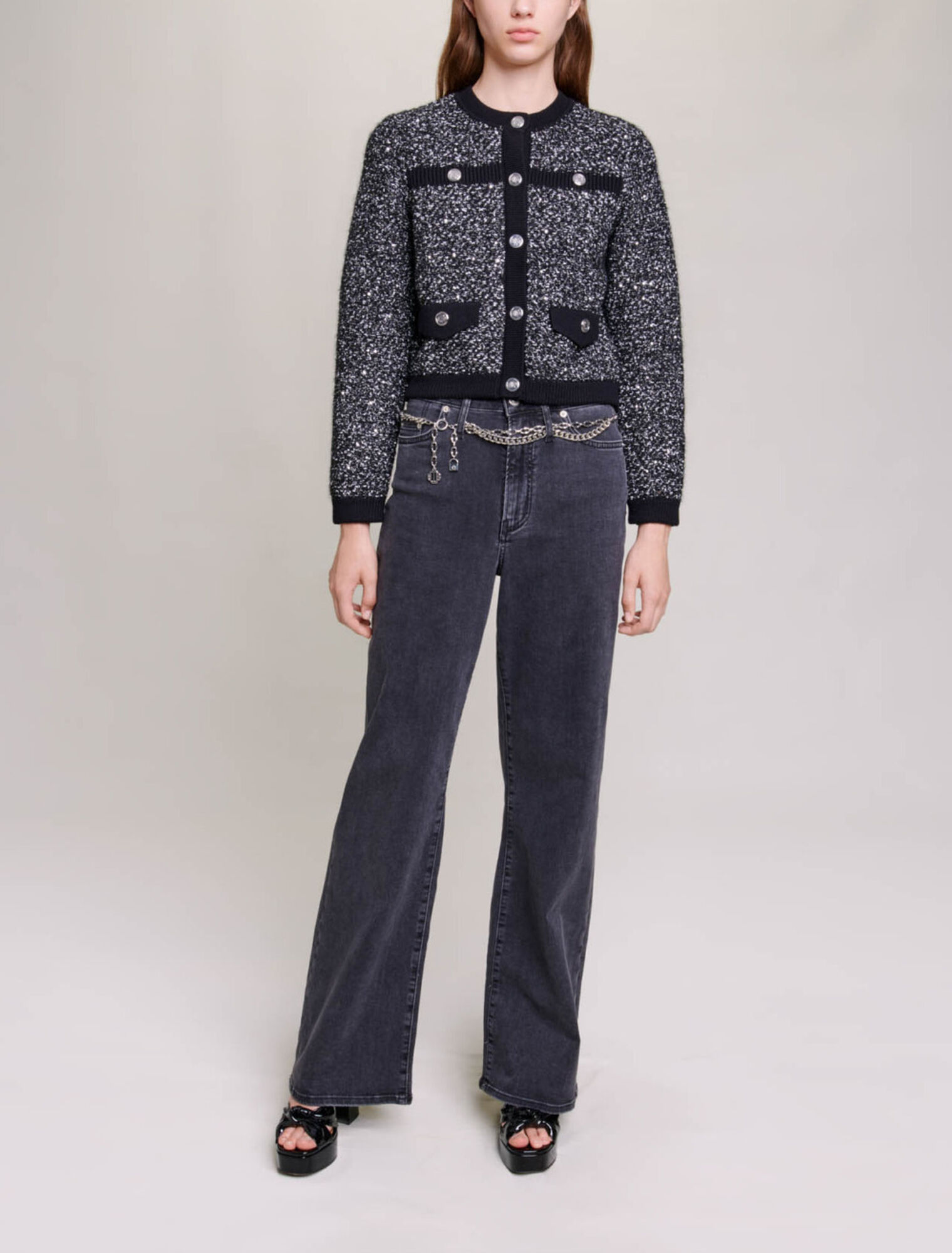 Cardigan corto effetto tweed