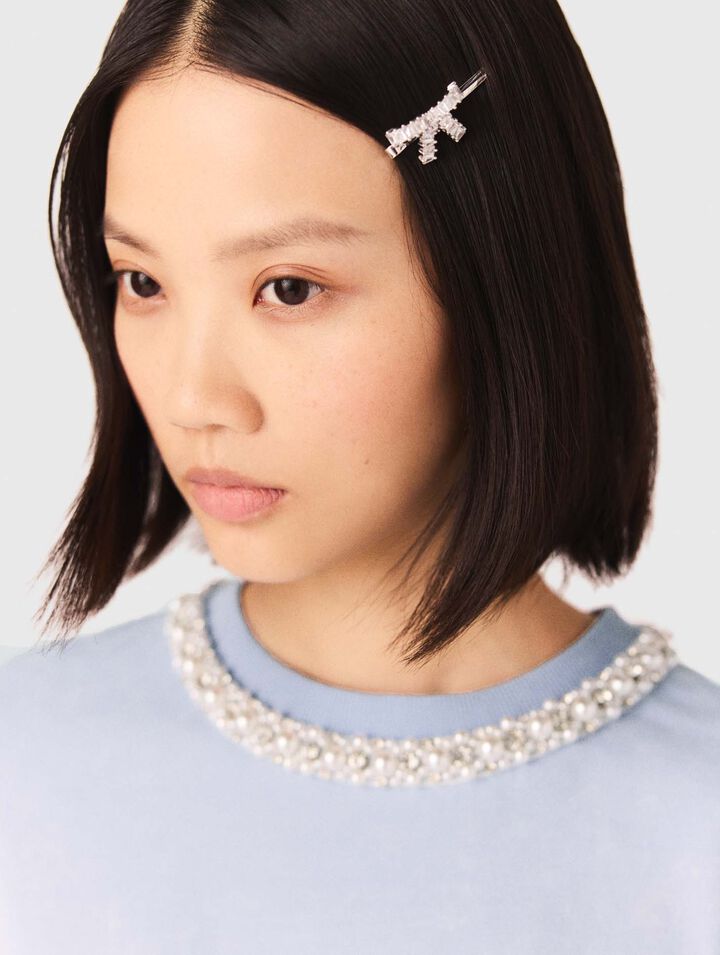 Fermaglio con fiocco in strass