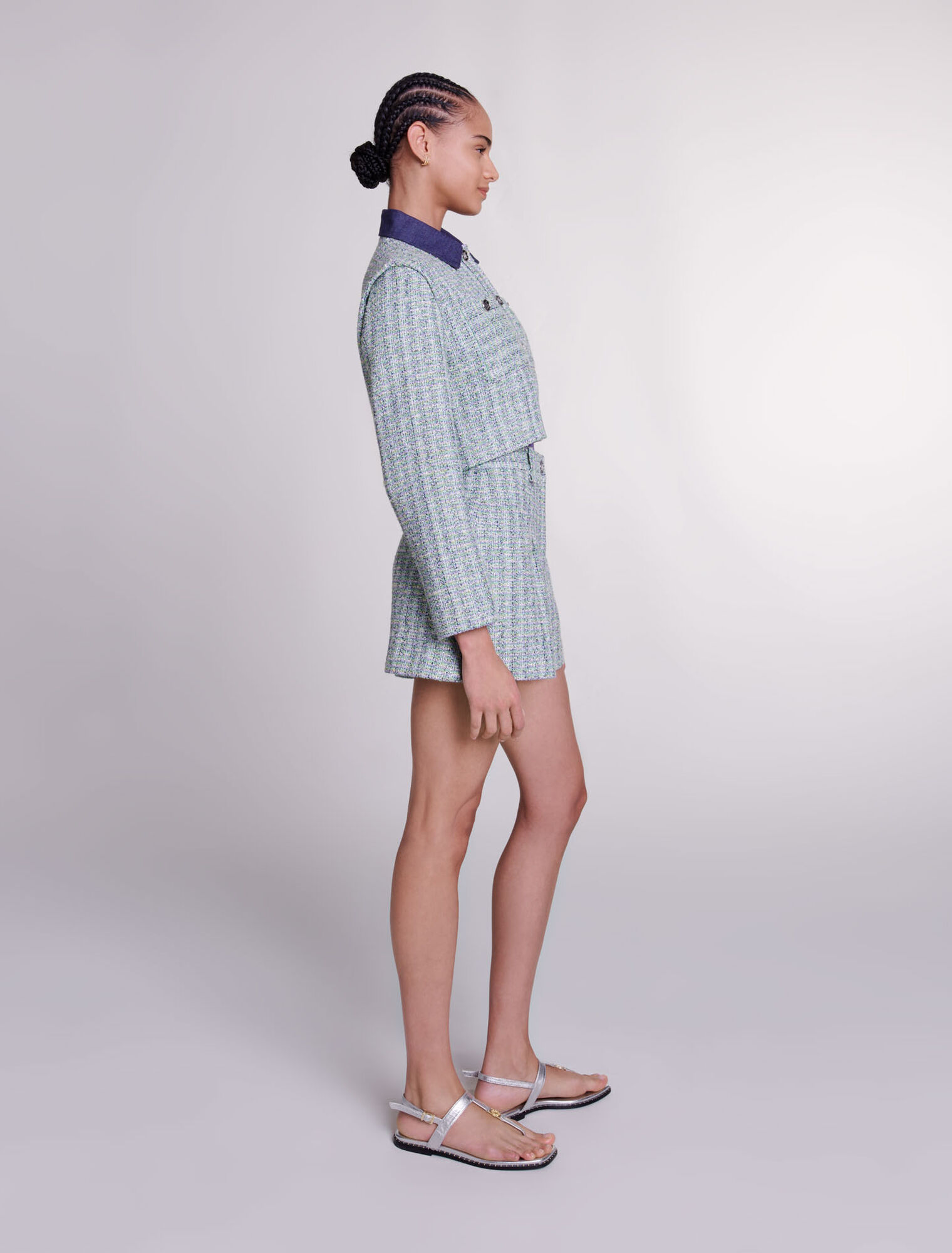 Giacca corta in tweed a contrasto