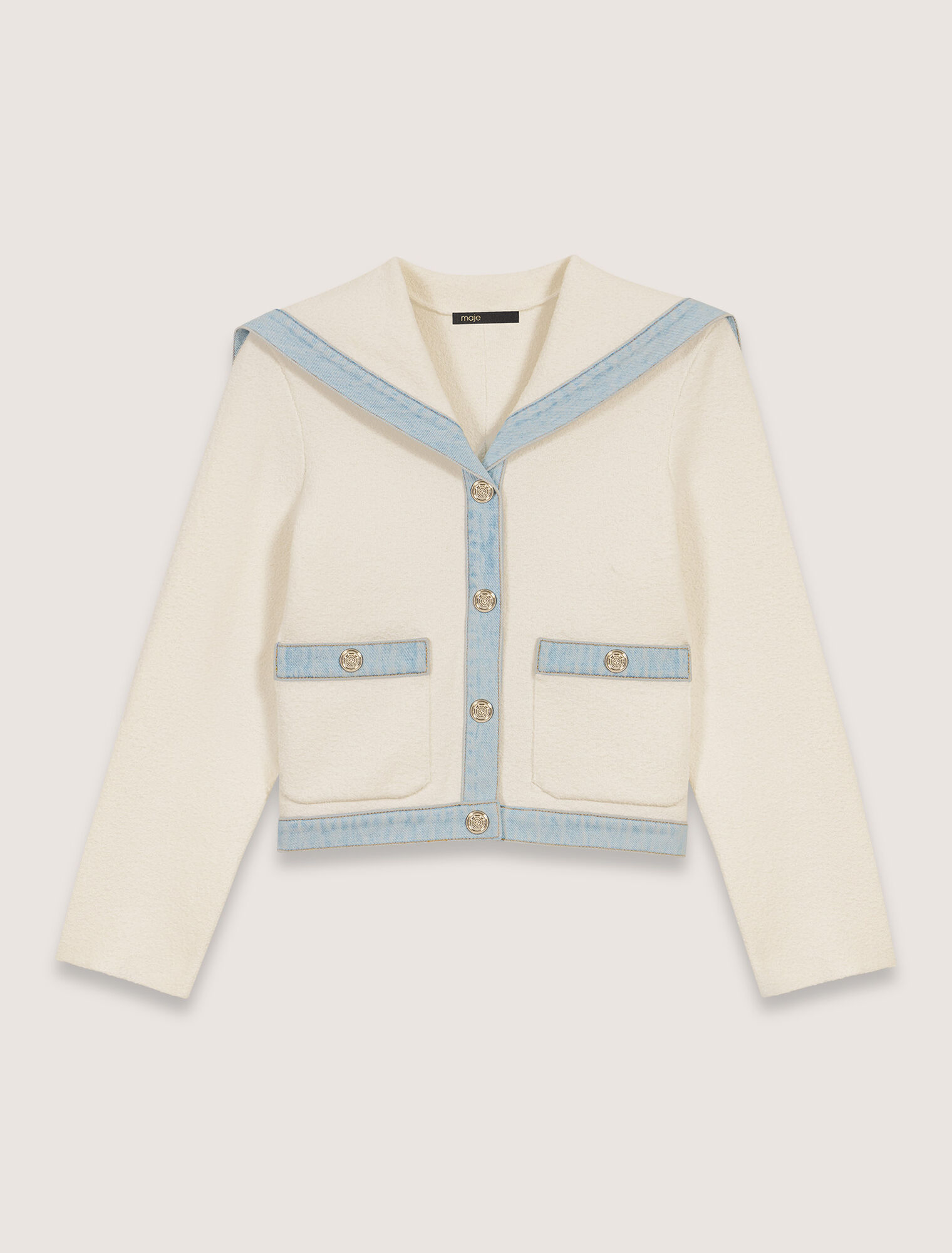 Cardigan colletto marinara e denim