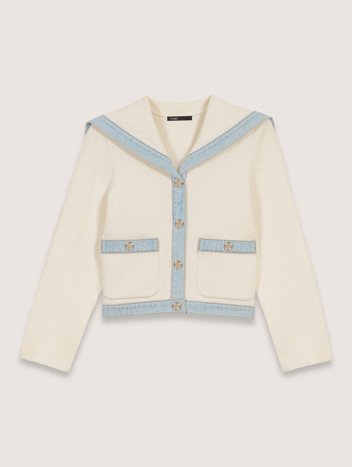 Cardigan colletto marinara e denim