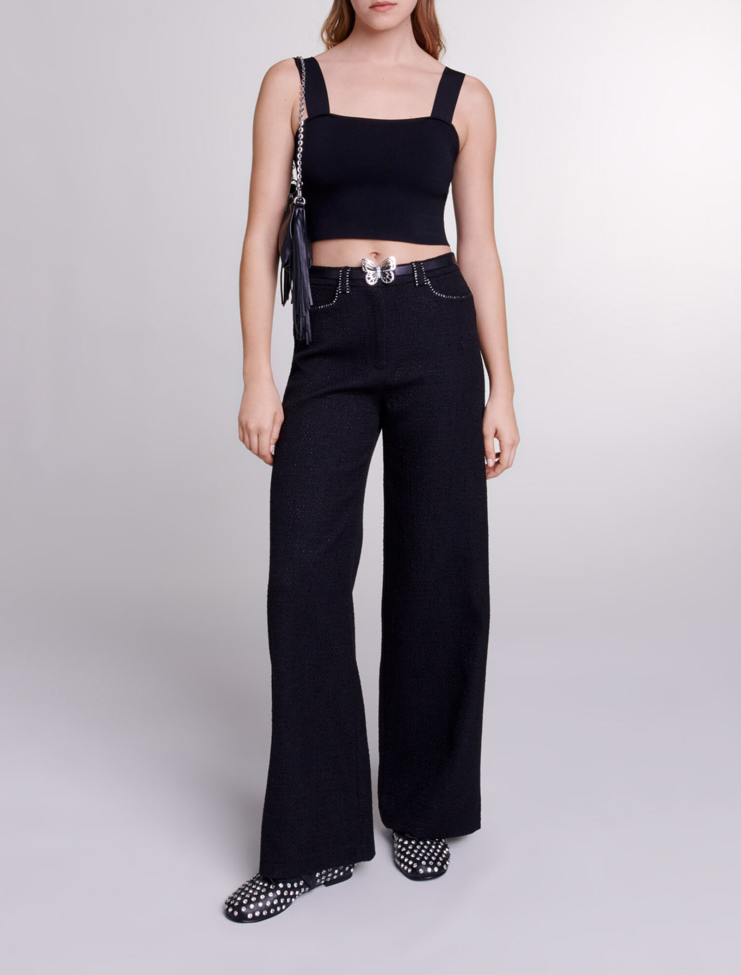 Pantaloni larghi in tweed