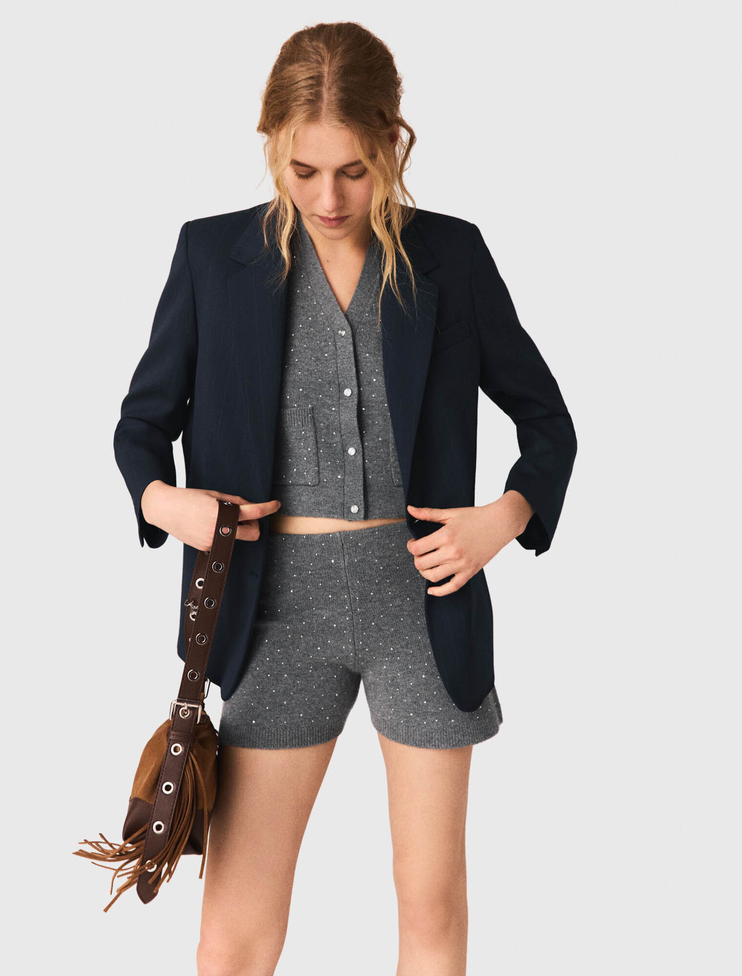 Shorts in maglia con strass