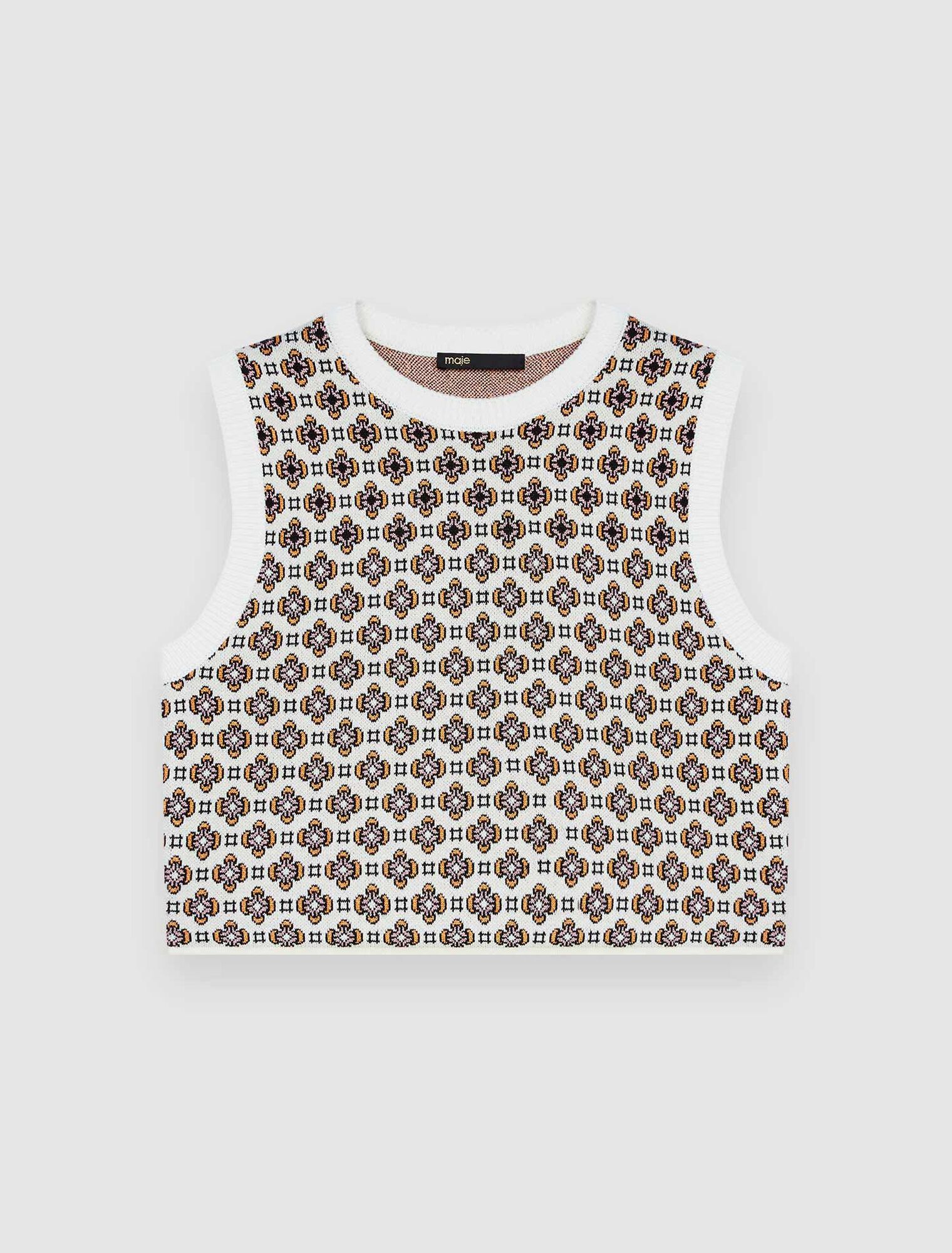 Pullover smanicato jacquard contrastante