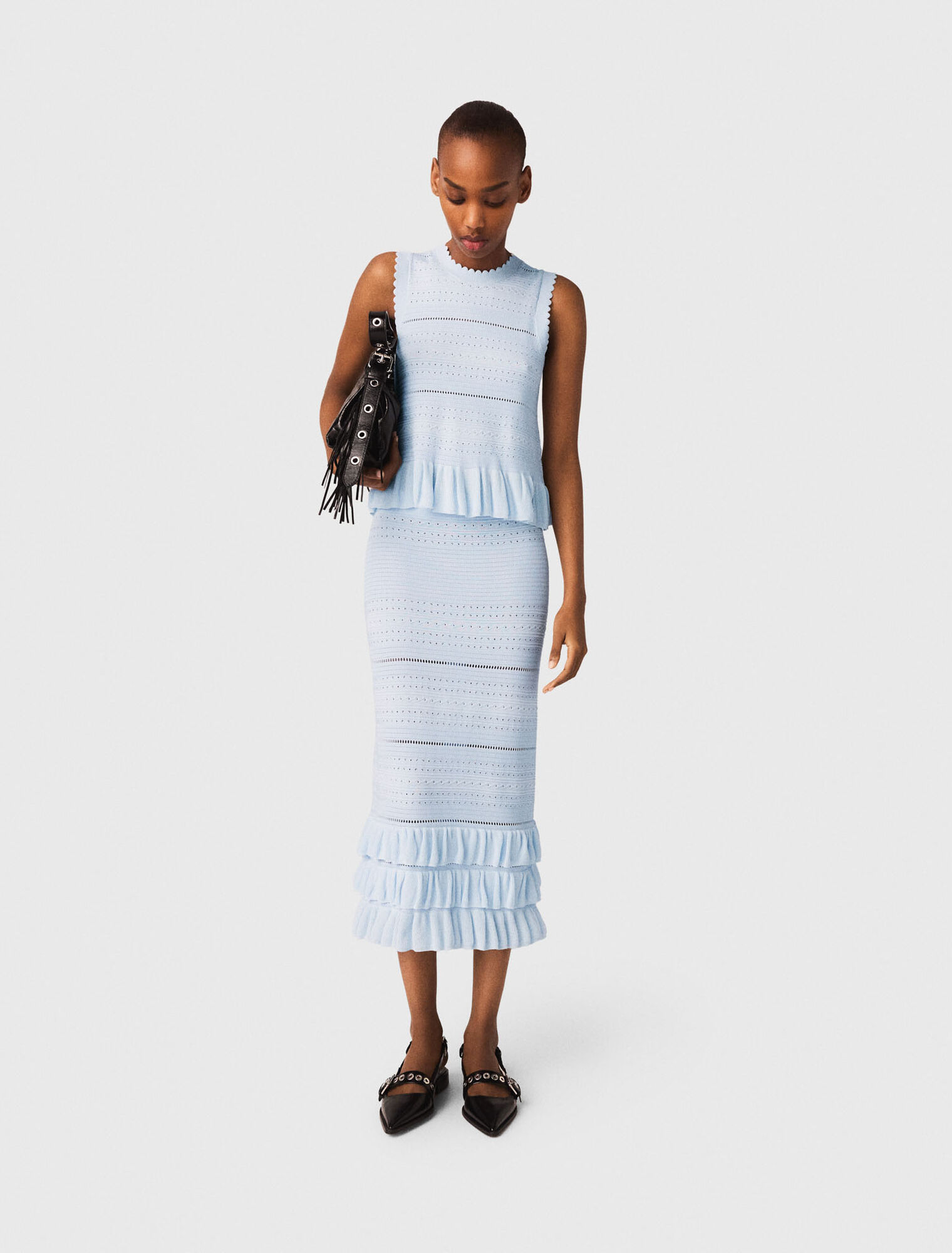 Gonna lunga in maglia con volant