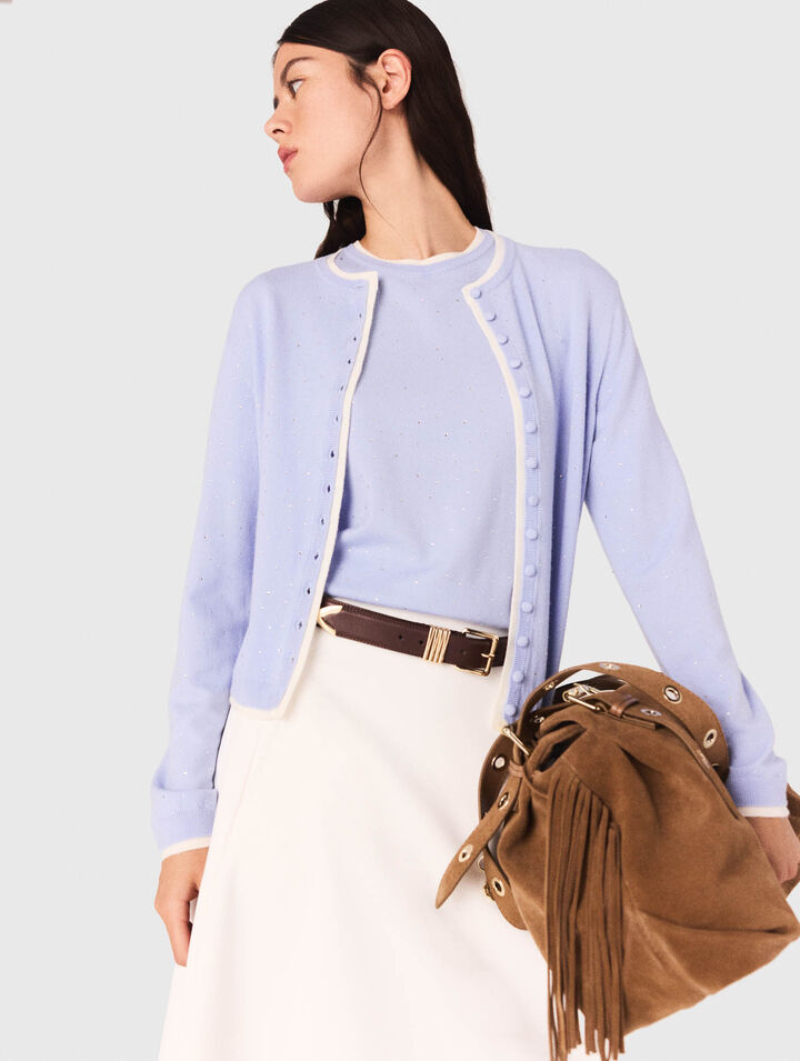 Cardigan 100% lana con strass