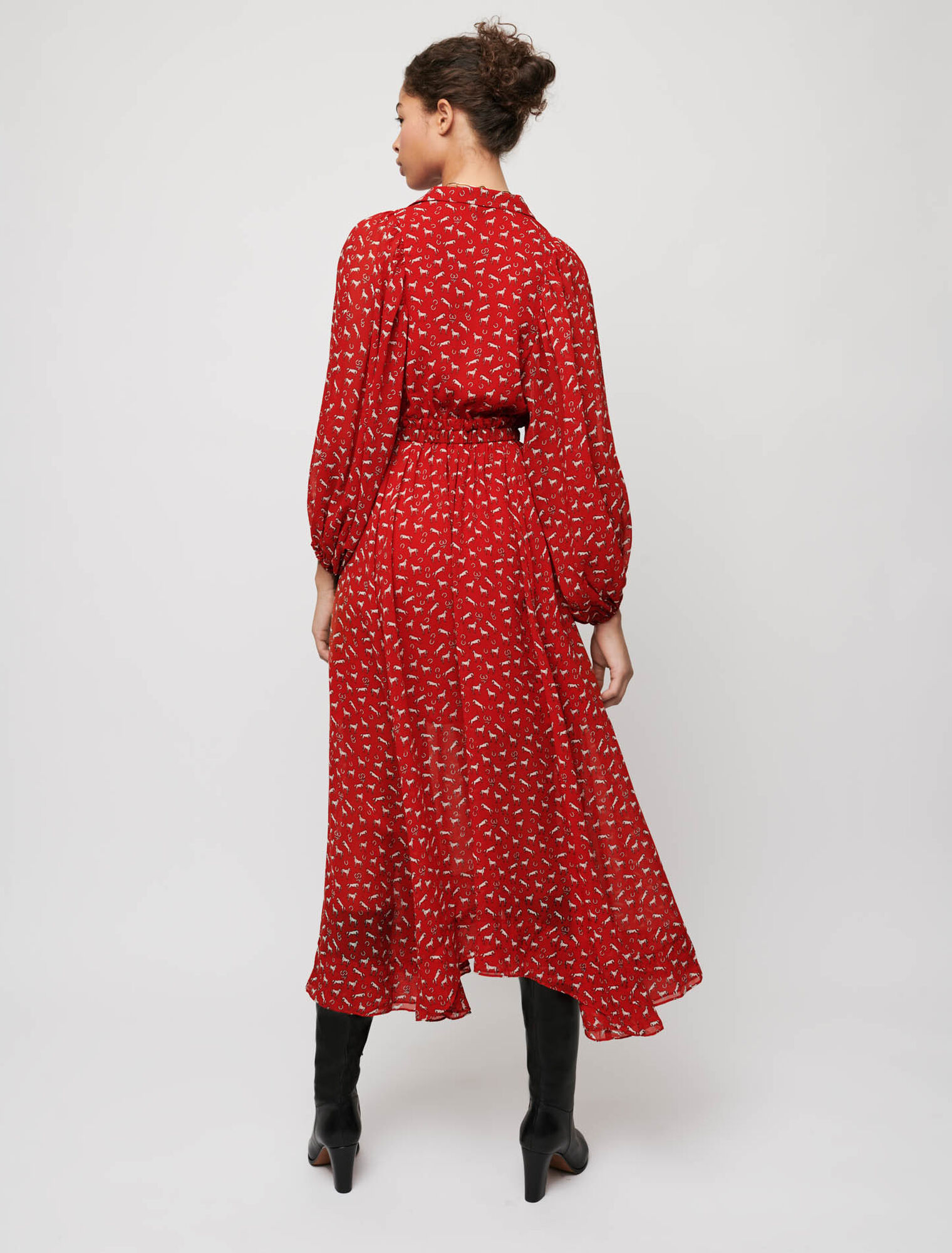 Abito in chiffon con stampa di cavalli
