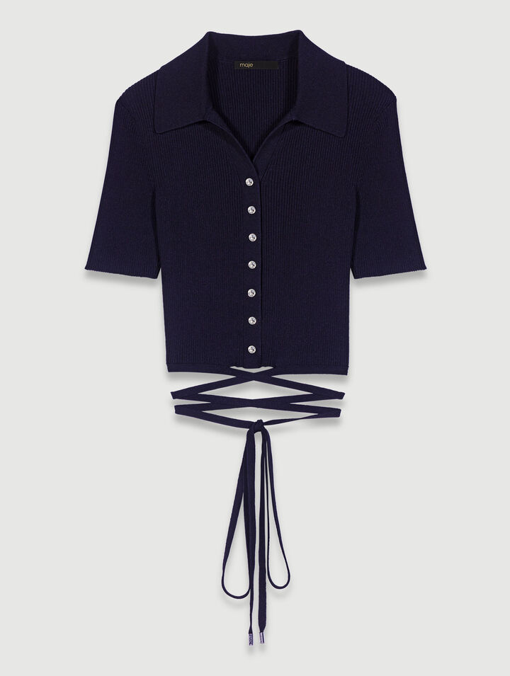 Top corto in maglia con lacci
